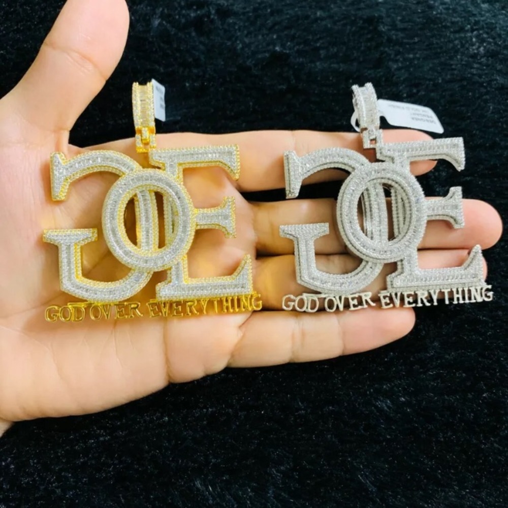 14k Gold Finish God Over Everything Pendant wChain